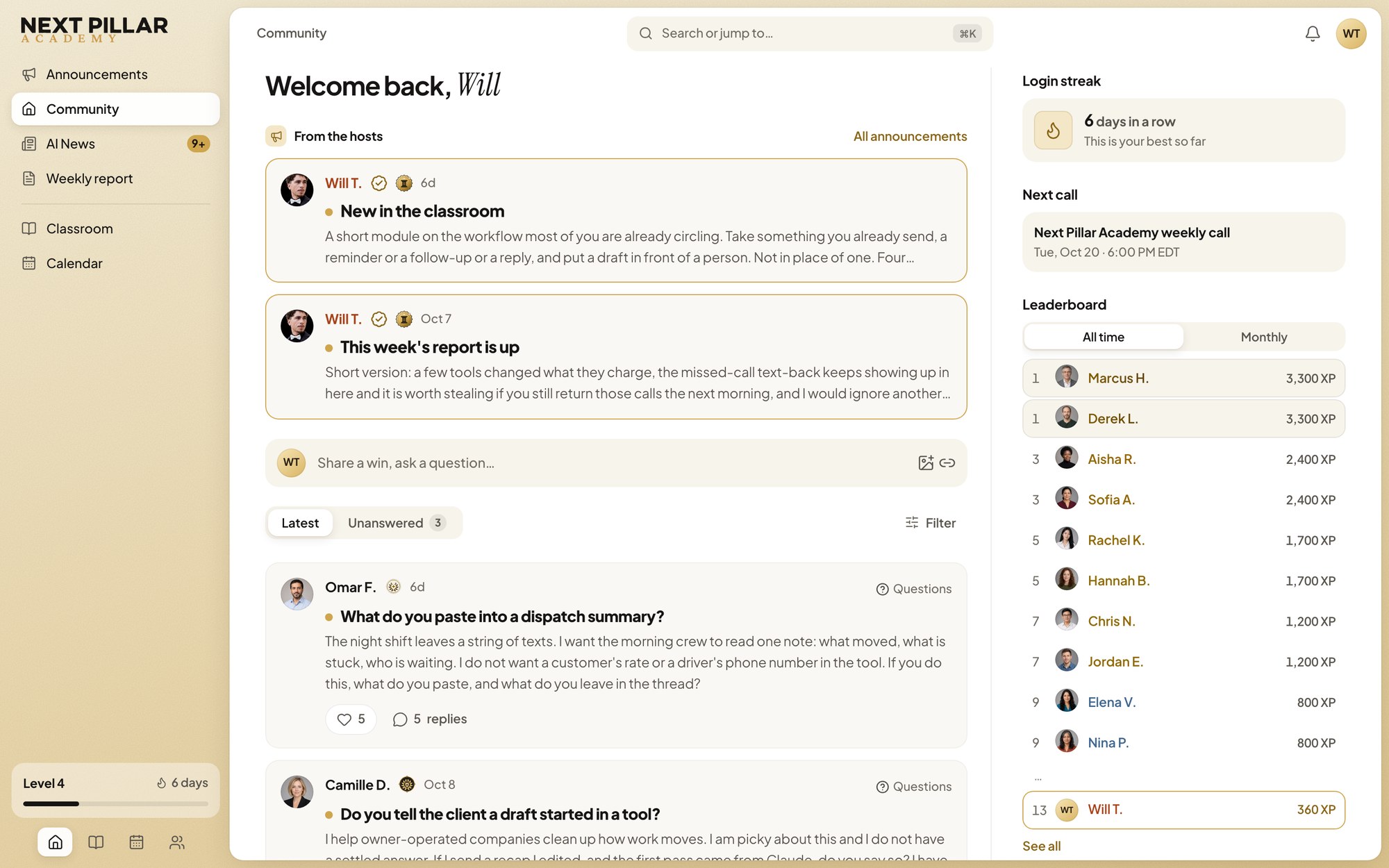 The Next Pillar Academy community on the web